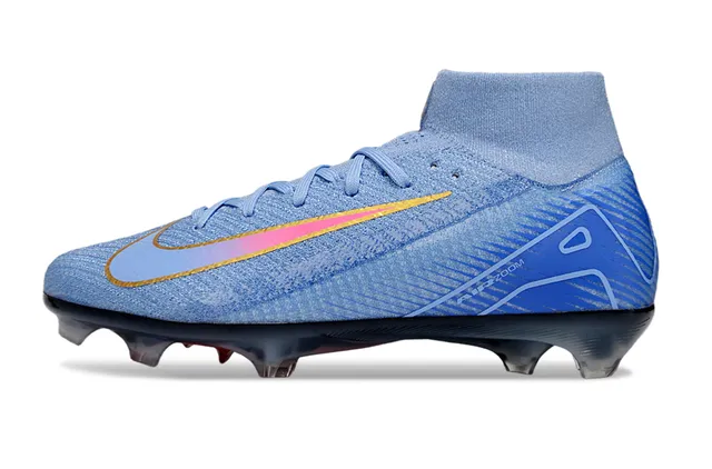 Nike Blue Red High-Cut Flyknit Upper Iridescent Swoosh Firm-Ground Soccer Shoes 7