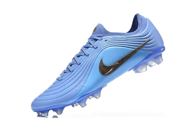 Nike أزرق فضي أعلى مصنع مع أضلاع Swoosh ميتاليك أحذية كرة قدم للأرضية الصلبة 4