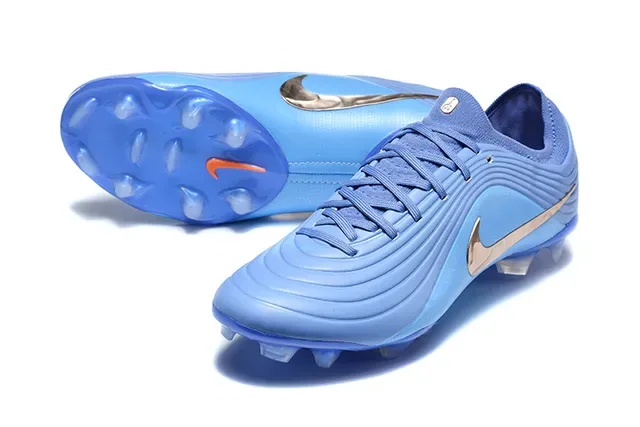 Nike أزرق فضي أعلى مصنع مع أضلاع Swoosh ميتاليك أحذية كرة قدم للأرضية الصلبة 6