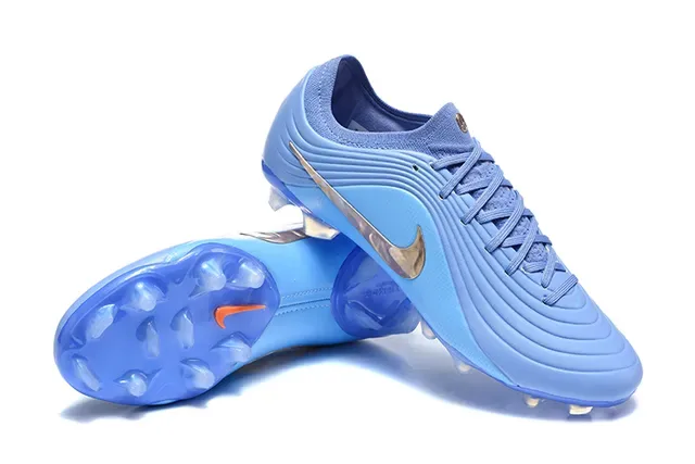 Nike أزرق فضي أعلى مصنع مع أضلاع Swoosh ميتاليك أحذية كرة قدم للأرضية الصلبة 7