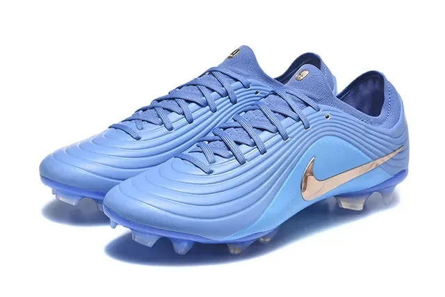 Nike أزرق فضي أعلى مصنع مع أضلاع Swoosh ميتاليك أحذية كرة قدم للأرضية الصلبة 8