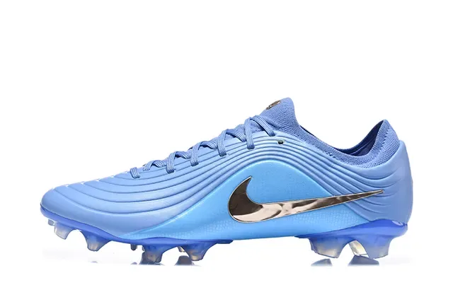 Nike أزرق فضي أعلى مصنع مع أضلاع Swoosh ميتاليك أحذية كرة قدم للأرضية الصلبة 10