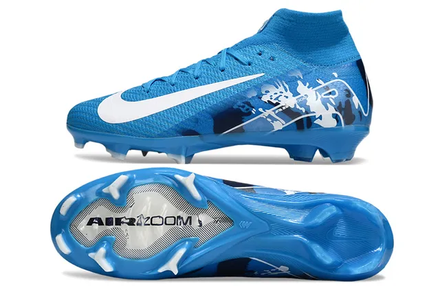 Nike Blue White High-Cut Sock-Fit Collar Flyknit Upper Firm-Ground Soccer Shoes 5