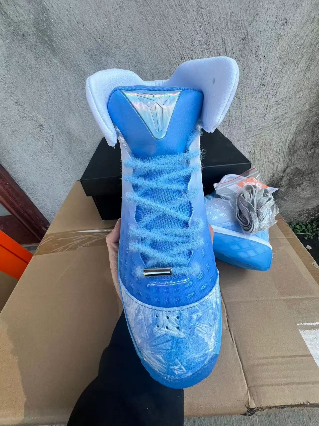 Nike Blue White High-Top Translucent Cage Upper Basketball Shoes 3