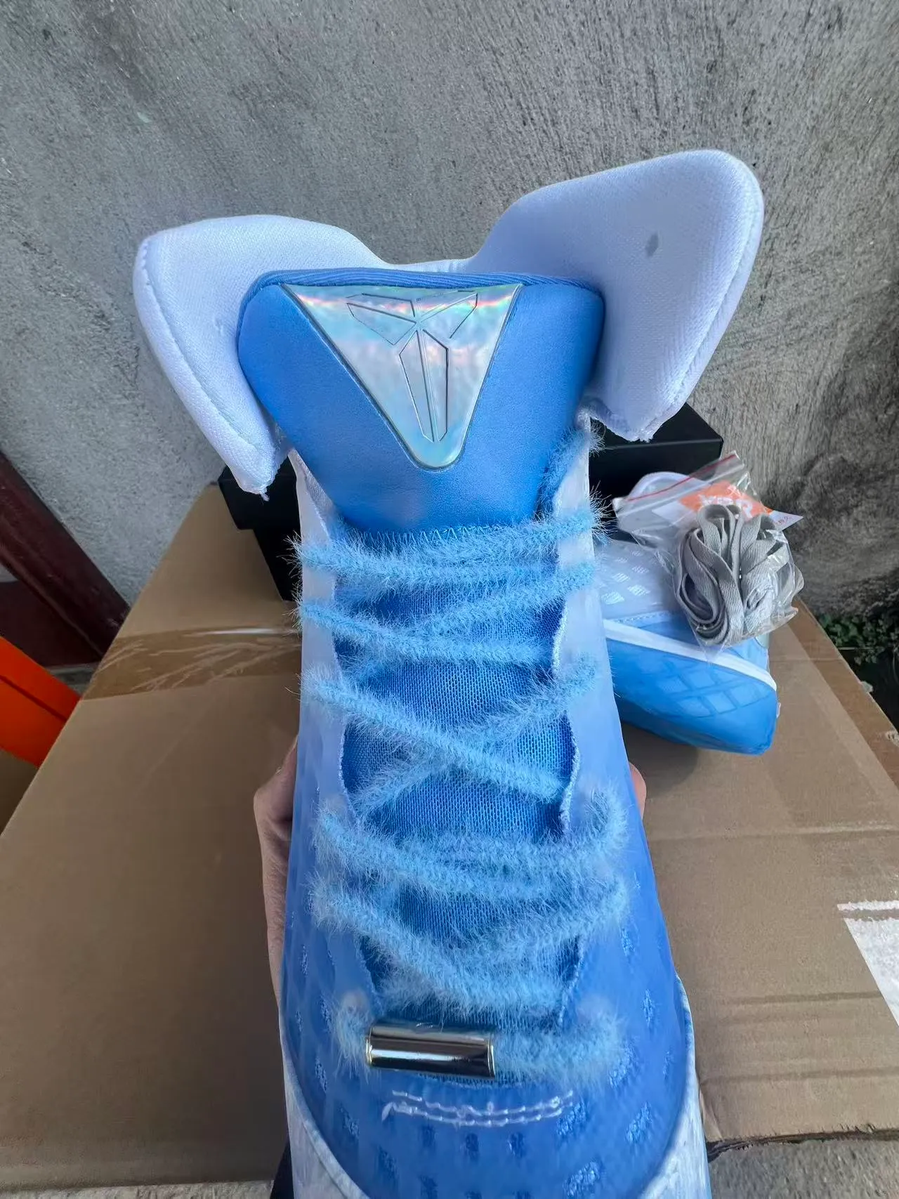 Nike Blue White High-Top Translucent Cage Upper Basketball Shoes 4