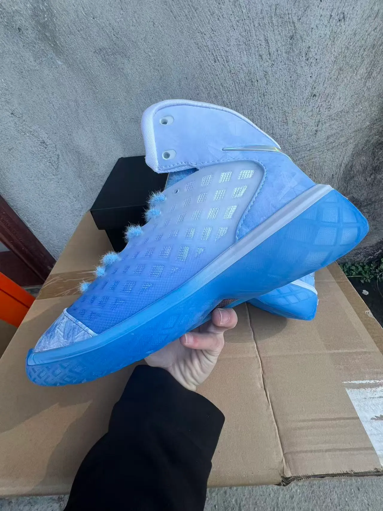 Nike Blue White High-Top Translucent Cage Upper Basketball Shoes 5
