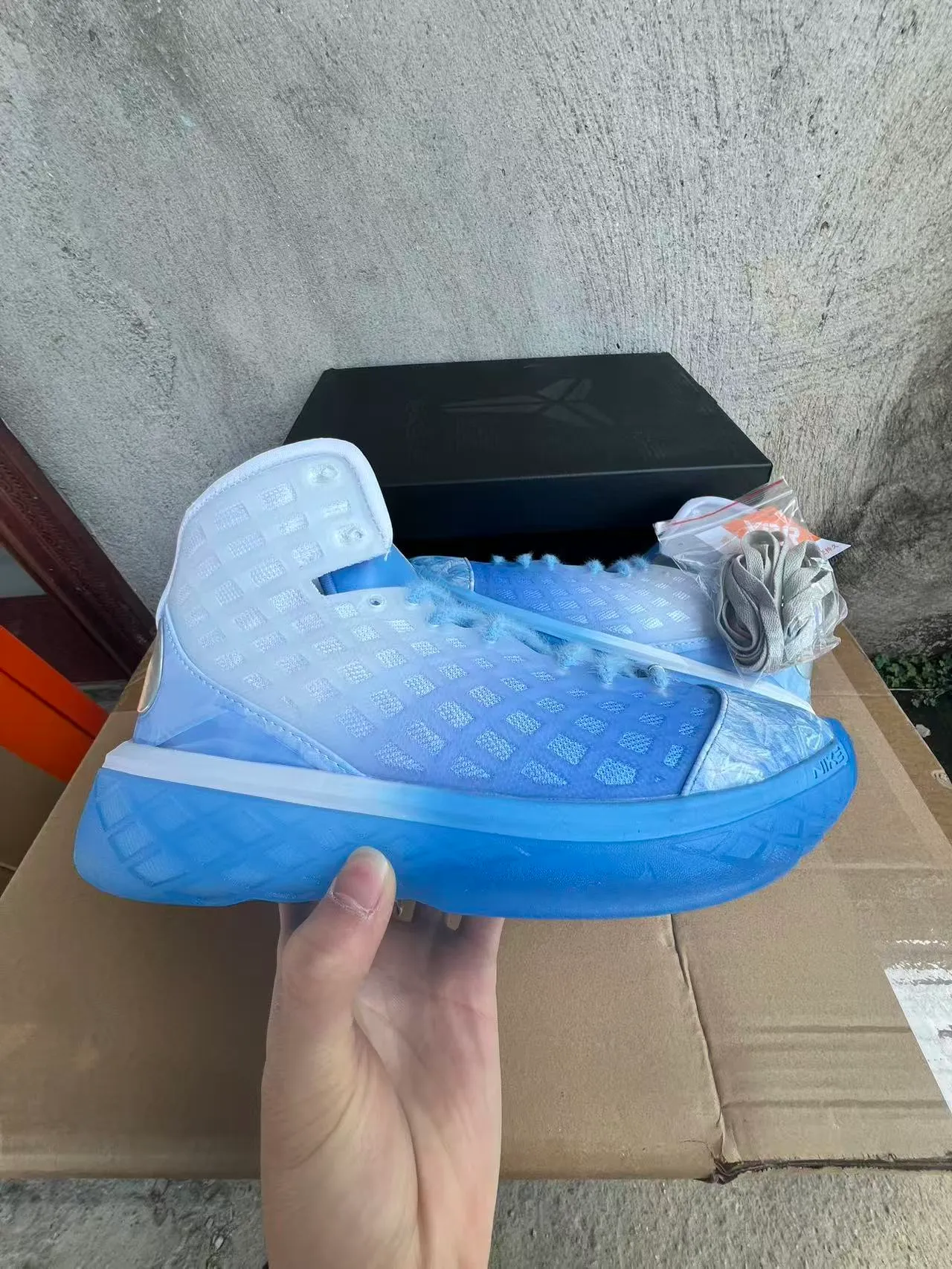 Nike Blue White High-Top Translucent Cage Upper Basketball Shoes 7
