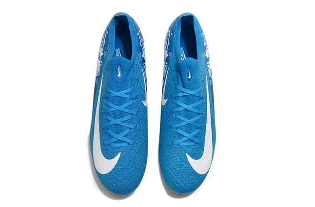 Nike Blue White Low-Cut Knit Upper Dynamic Graphic Overlay Firm-Ground Soccer Shoes 2