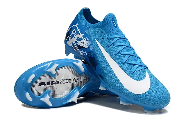 Nike Blue White Low-Cut Knit Upper Dynamic Graphic Overlay Firm-Ground Soccer Shoes 3
