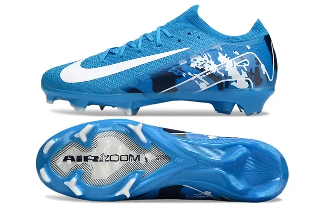 Nike Blue White Low-Cut Knit Upper Dynamic Graphic Overlay Firm-Ground Soccer Shoes 5