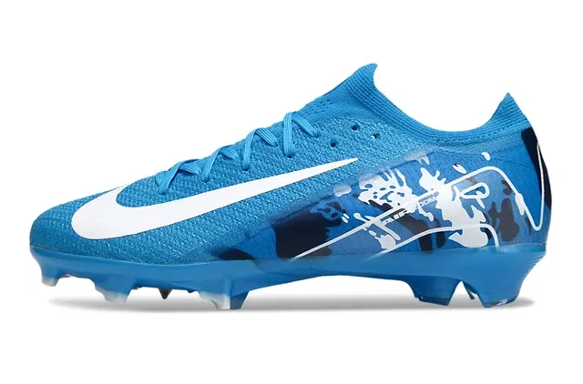 Nike Blue White Low-Cut Knit Upper Dynamic Graphic Overlay Firm-Ground Soccer Shoes 8