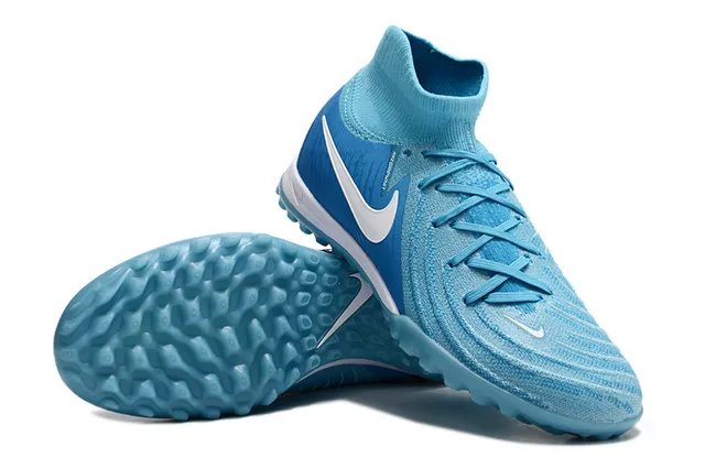 Nike नीला सफेद सॉक-फिट क्निट अपर कॉनिकल स्टड्स टर्फ फुटबॉल जूते 3