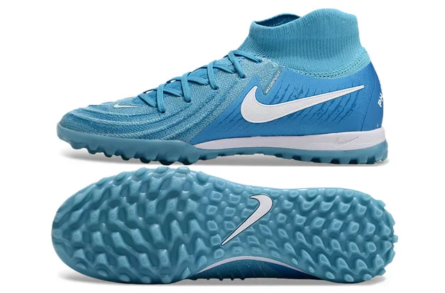 Nike नीला सफेद सॉक-फिट क्निट अपर कॉनिकल स्टड्स टर्फ फुटबॉल जूते 5