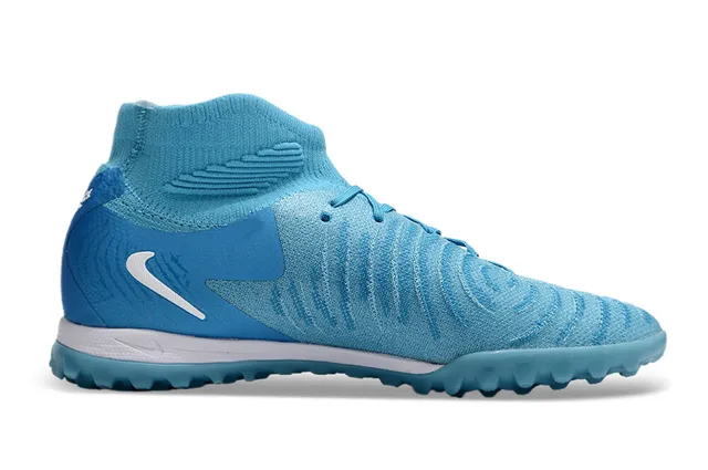 Nike नीला सफेद सॉक-फिट क्निट अपर कॉनिकल स्टड्स टर्फ फुटबॉल जूते 7