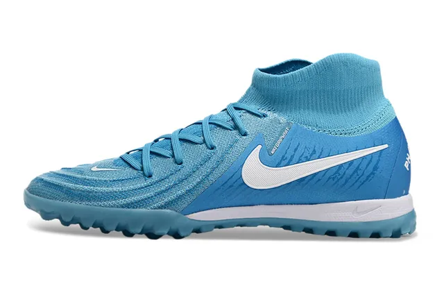Nike नीला सफेद सॉक-फिट क्निट अपर कॉनिकल स्टड्स टर्फ फुटबॉल जूते 8