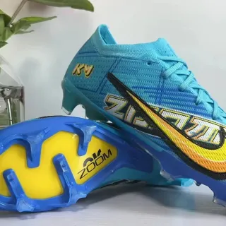 Nike أزرق أصفر تريكو أعلى نسيج مخطط أرض صلبة أحذية كرة القدم