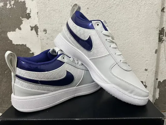 Nike Booker White Purple Textile-and-Leather Upper Glossy Heel Counter Lifestyle Sneakers 2