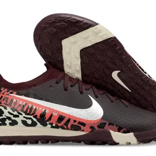 Nike Burgundy Multicolor Leopard-Print Panel Black Upper Turf Soccer Shoes