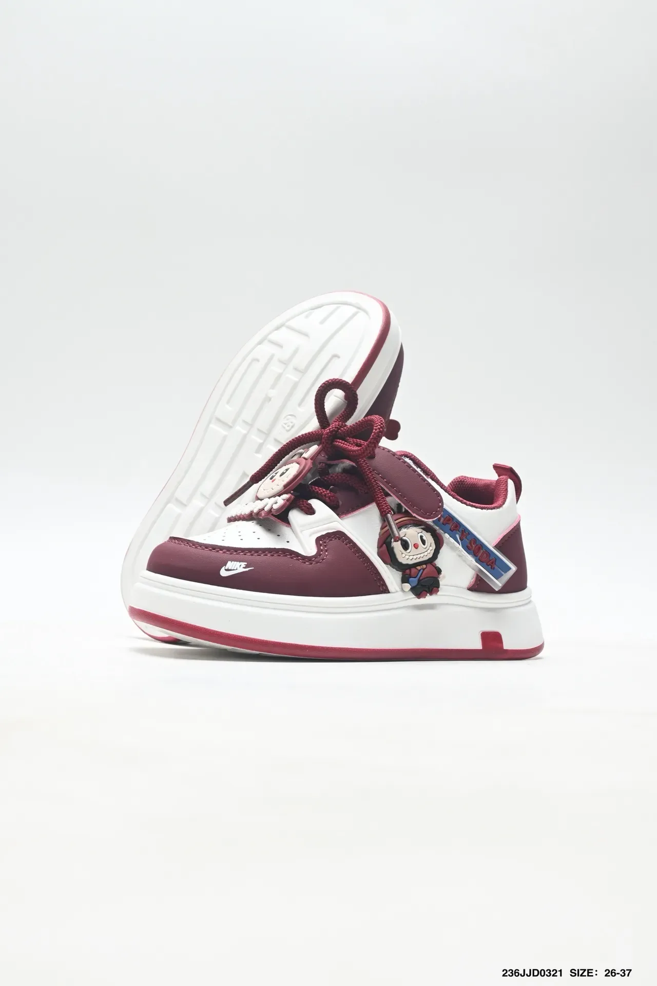 Nike Burgundy White Hybrid Lace-and-Strap Closure Cartoon Character Charm Embellishments Sneakers 21