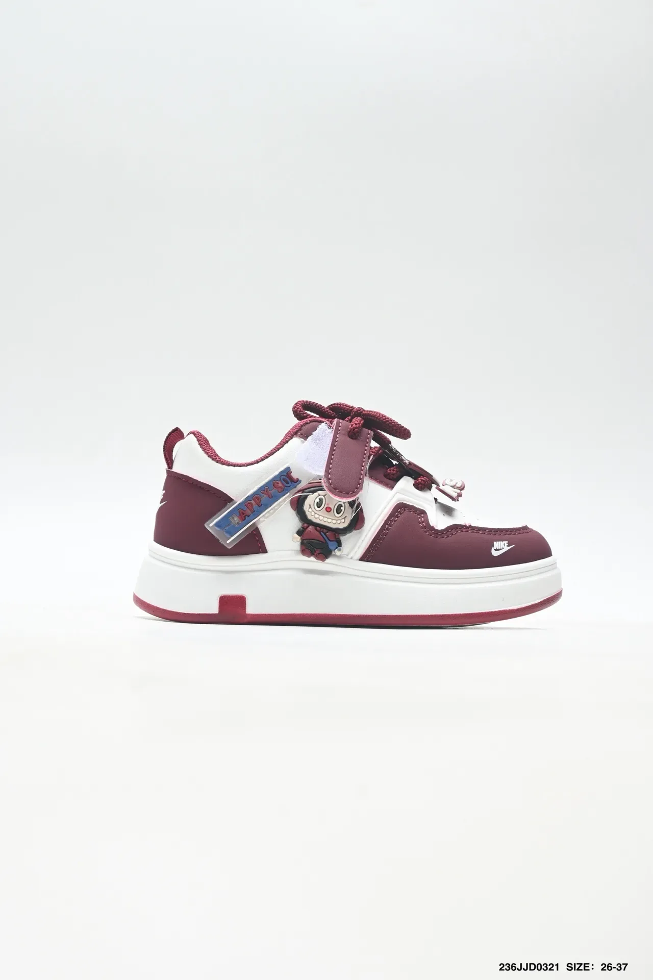 Nike Burgundy White Hybrid Lace-and-Strap Closure Cartoon Character Charm Embellishments Sneakers 22