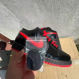 Nike Dunk Low Black and Red Patent Lifestyle Sneakers