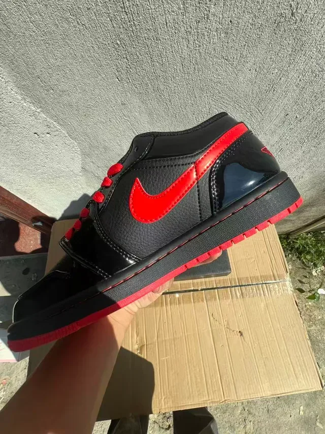 Nike Dunk Low Black and Red Patent Lifestyle Sneakers 6