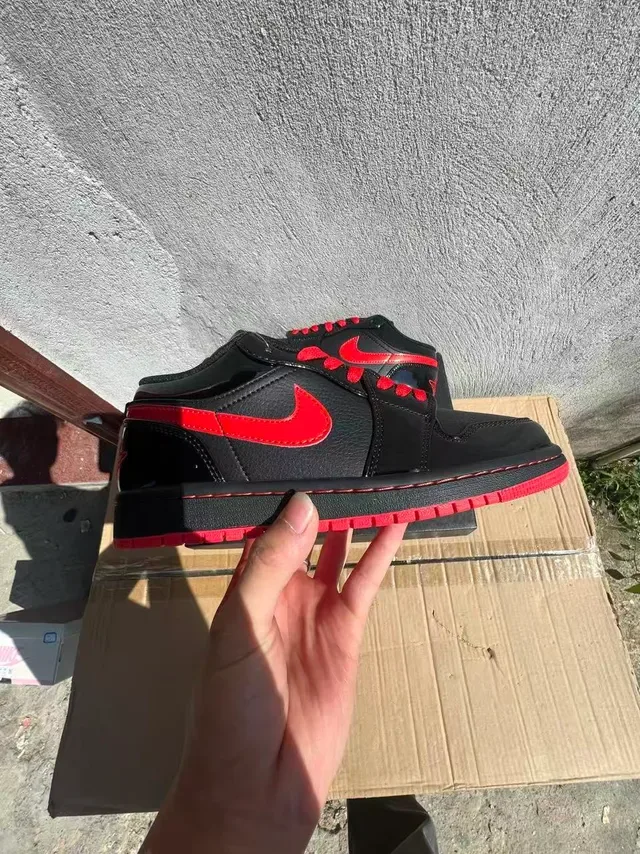 Nike Dunk Low Black and Red Patent Lifestyle Sneakers 8