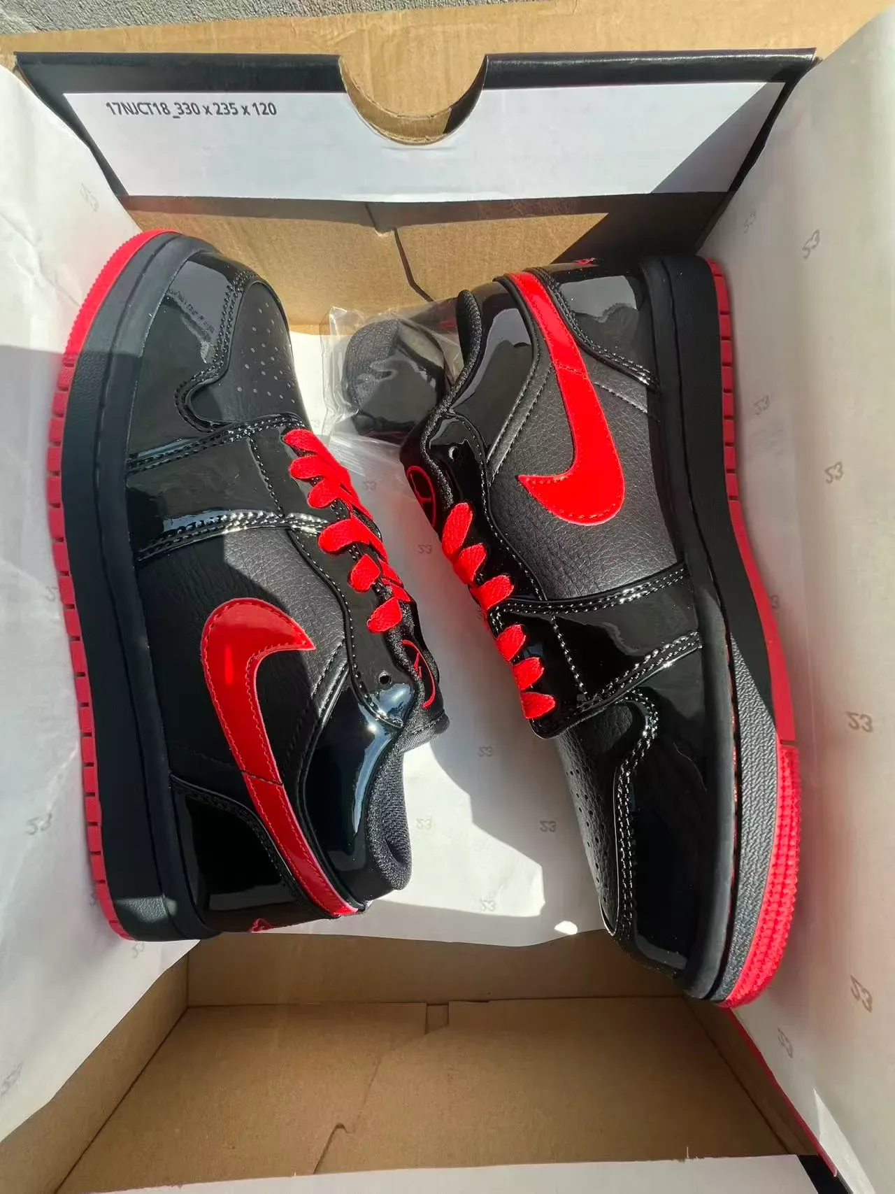 Nike Dunk Low Black and Red Patent Lifestyle Sneakers 10