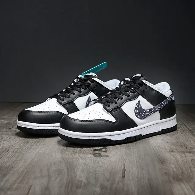 Nike Dunk Low Black White Bandana Print Lifestyle Sneakers 3