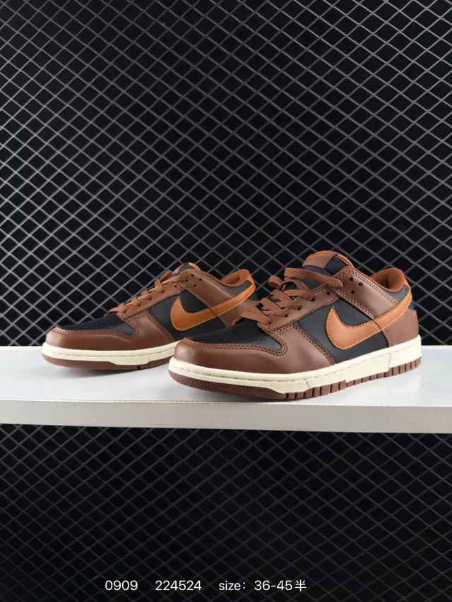 Nike Dunk Low Chaussures de Skateboard en Cuir Marron et Noir 2
