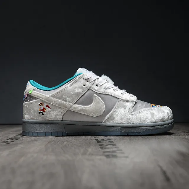 Nike Dunk Low gris bleu avec dessus texturé en velours accent teal doublure chaussures de skateboard 7
