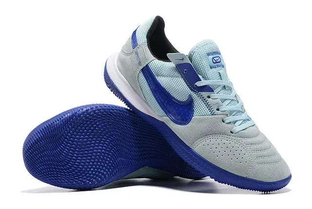 Nike Gato Chaussures de Football Indoor Bleu Gris Low-Top Maille Daim 3