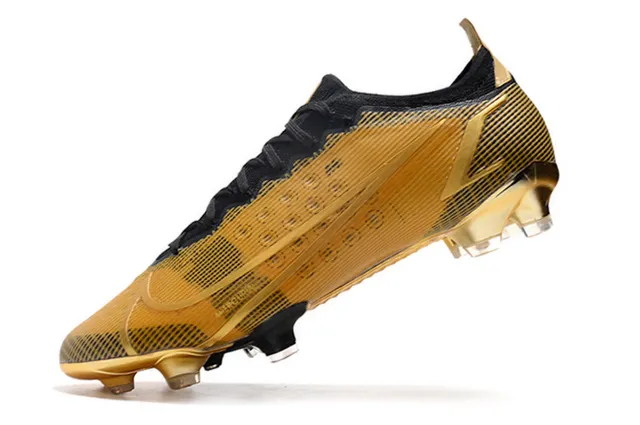 Nike Sapatos de futebol dourados pretos com overlay metálico de malha base para solo firme 5