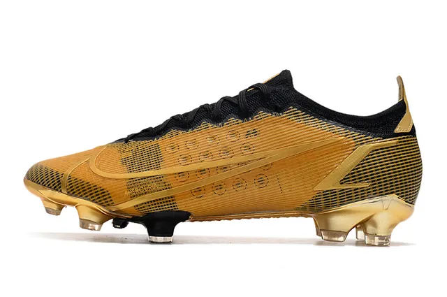 Nike Sapatos de futebol dourados pretos com overlay metálico de malha base para solo firme 6