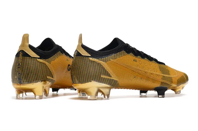 Nike Sapatos de futebol dourados pretos com overlay metálico de malha base para solo firme 8