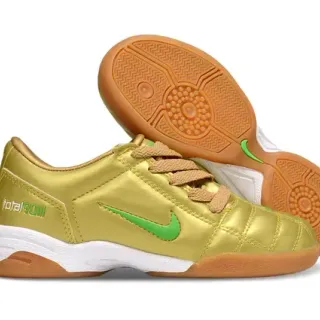 Nike Gold Green Metallic Quilted Upper Swoosh Branding Indoor Soccer Shoes