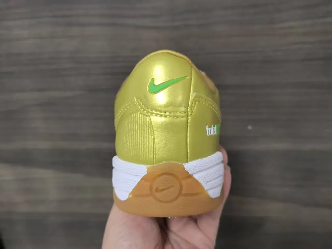 Nike Gold Green Metallic Quilted Upper Swoosh Branding Indoor Soccer Shoes 2