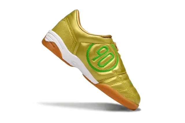 Nike Gold Green Metallic Quilted Upper Swoosh Branding Indoor Soccer Shoes 12