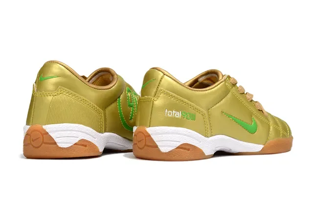 Nike Gold Green Metallic Quilted Upper Swoosh Branding Indoor Soccer Shoes 13