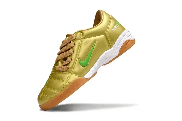 Nike Gold Green Metallic Quilted Upper Swoosh Branding Indoor Soccer Shoes 15