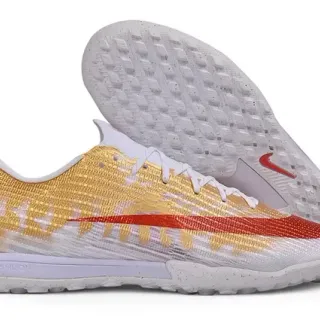 Nike Gold Red Knit Upper Metallic Finish Turf Soccer Shoes