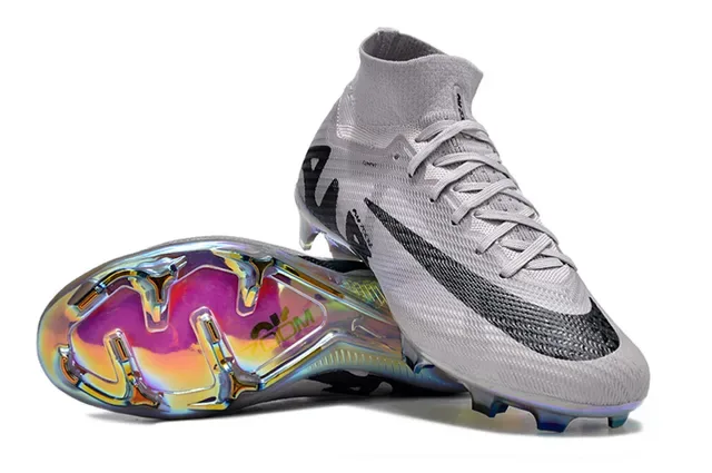 Nike Gris Noir Haut-Coupé Col de Chaussette Flyknit Chaussures de Football 2