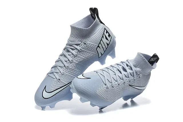 Nike رمادي أزرق Flyknit Upper High-Top Sock Collar Firm-Ground أحذية كرة القدم 2