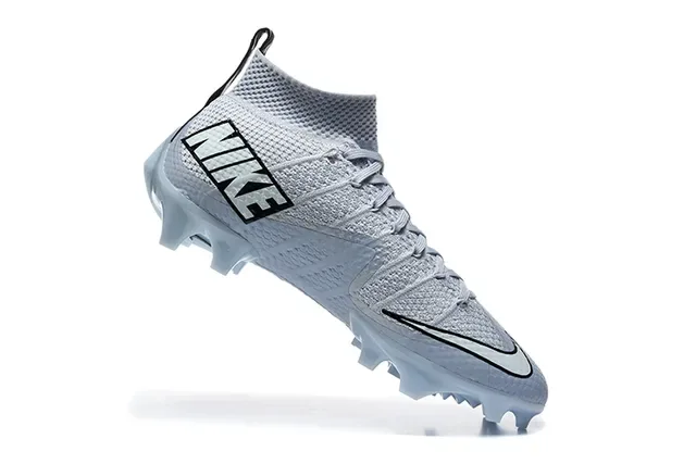 Nike رمادي أزرق Flyknit Upper High-Top Sock Collar Firm-Ground أحذية كرة القدم 3