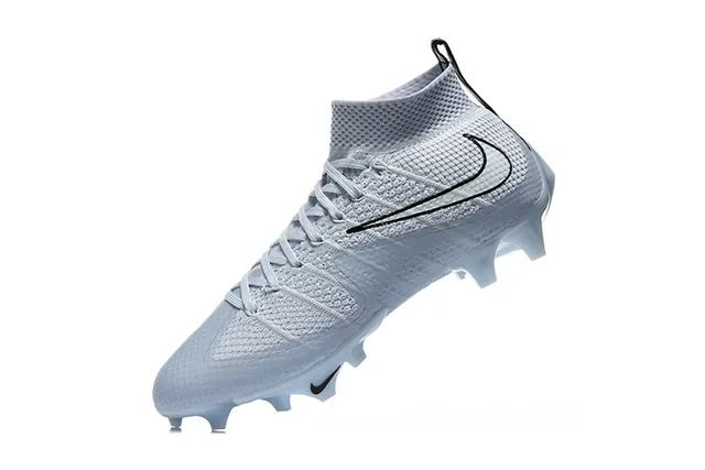 Nike رمادي أزرق Flyknit Upper High-Top Sock Collar Firm-Ground أحذية كرة القدم 4