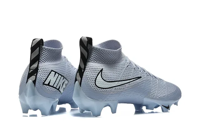 Nike رمادي أزرق Flyknit Upper High-Top Sock Collar Firm-Ground أحذية كرة القدم 5