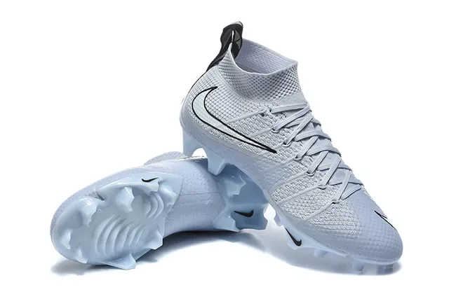 Nike رمادي أزرق Flyknit Upper High-Top Sock Collar Firm-Ground أحذية كرة القدم 7