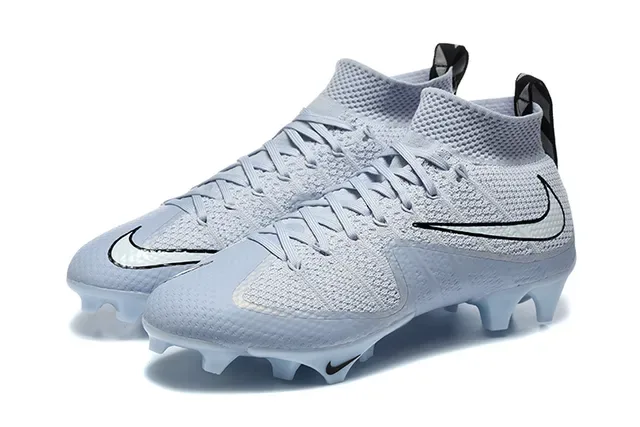 Nike رمادي أزرق Flyknit Upper High-Top Sock Collar Firm-Ground أحذية كرة القدم 8