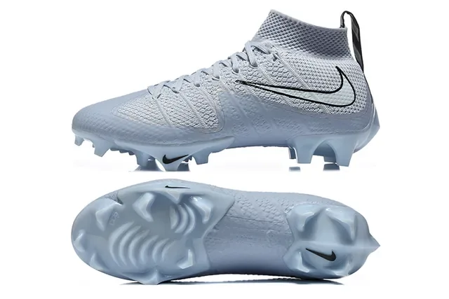Nike رمادي أزرق Flyknit Upper High-Top Sock Collar Firm-Ground أحذية كرة القدم 9