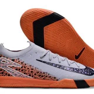 Nike Gray Orange Low-Cut Shoe Sock-Fit Collar Indoor Soccer Shoes